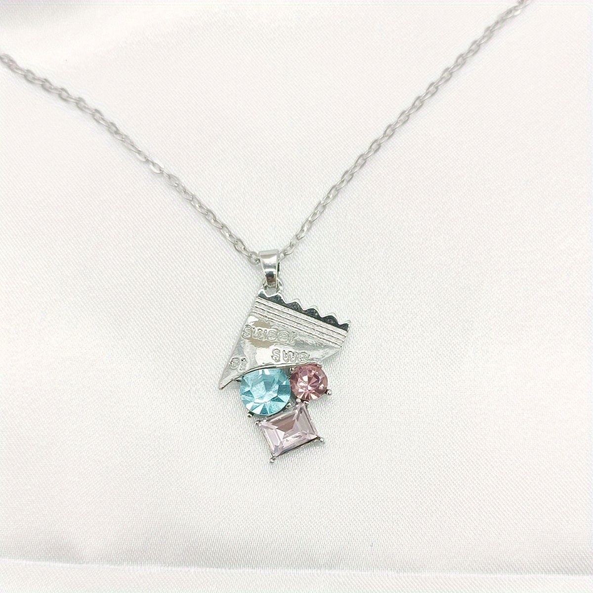 TEMU 1 Dopamine Synthetic Zirconia Drop Candy Necklace, Women's Fashion And Versatile Temperament Pendant, Light Luxury High-end , Colorful Synthetic