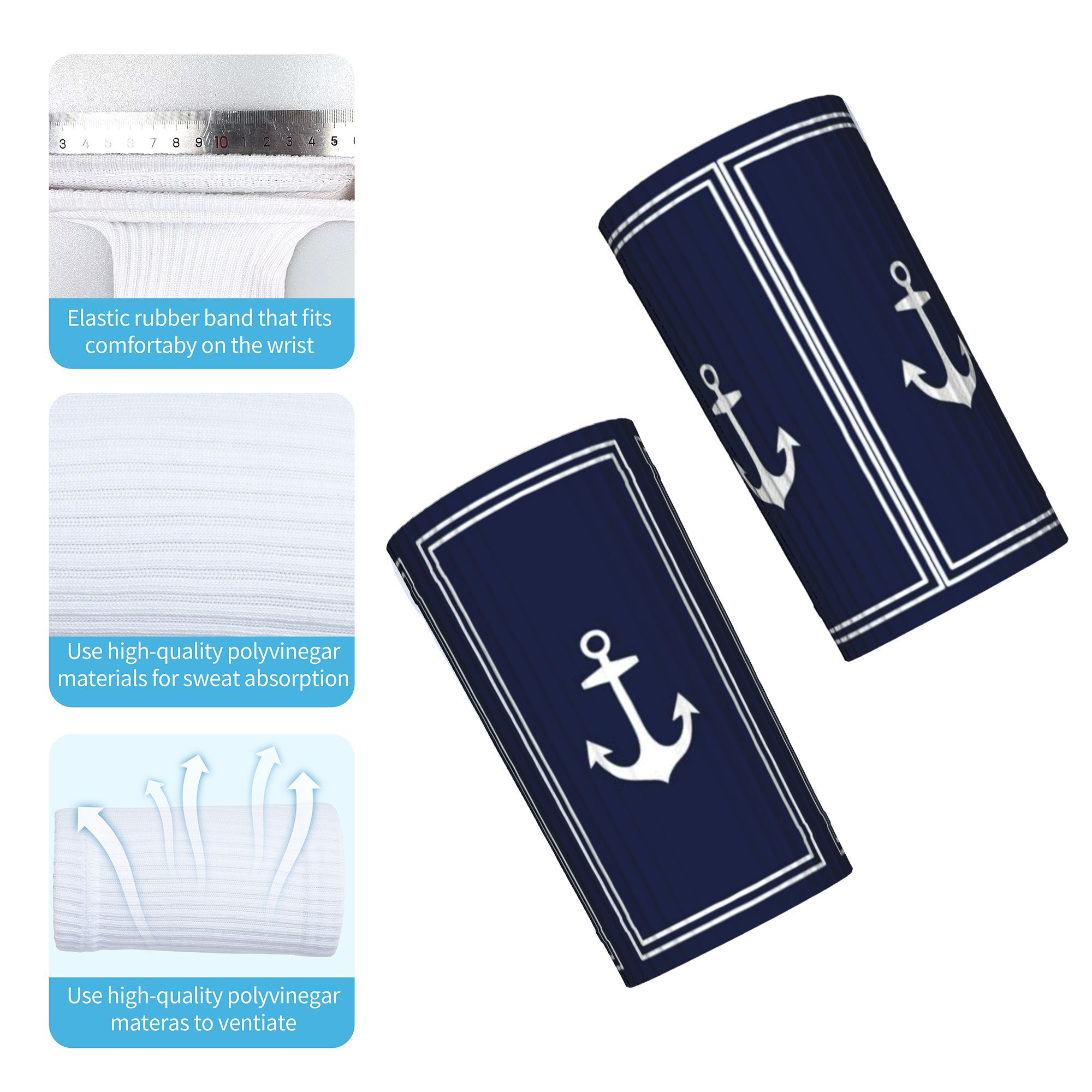 Navy Anchor Minimalist Logo Wristbands, Unisex