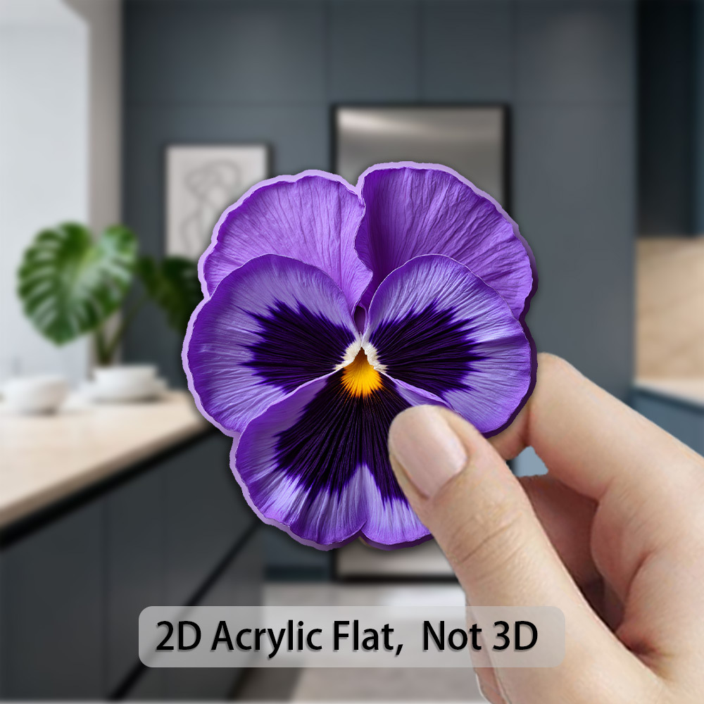 TEMU 2d Flat Acrylic Rubber Soft Magnet Featuring A Vibrant Purple Pansy With Stunning Petals, Rich -black Tones, And A Center, Is An , Gardening
