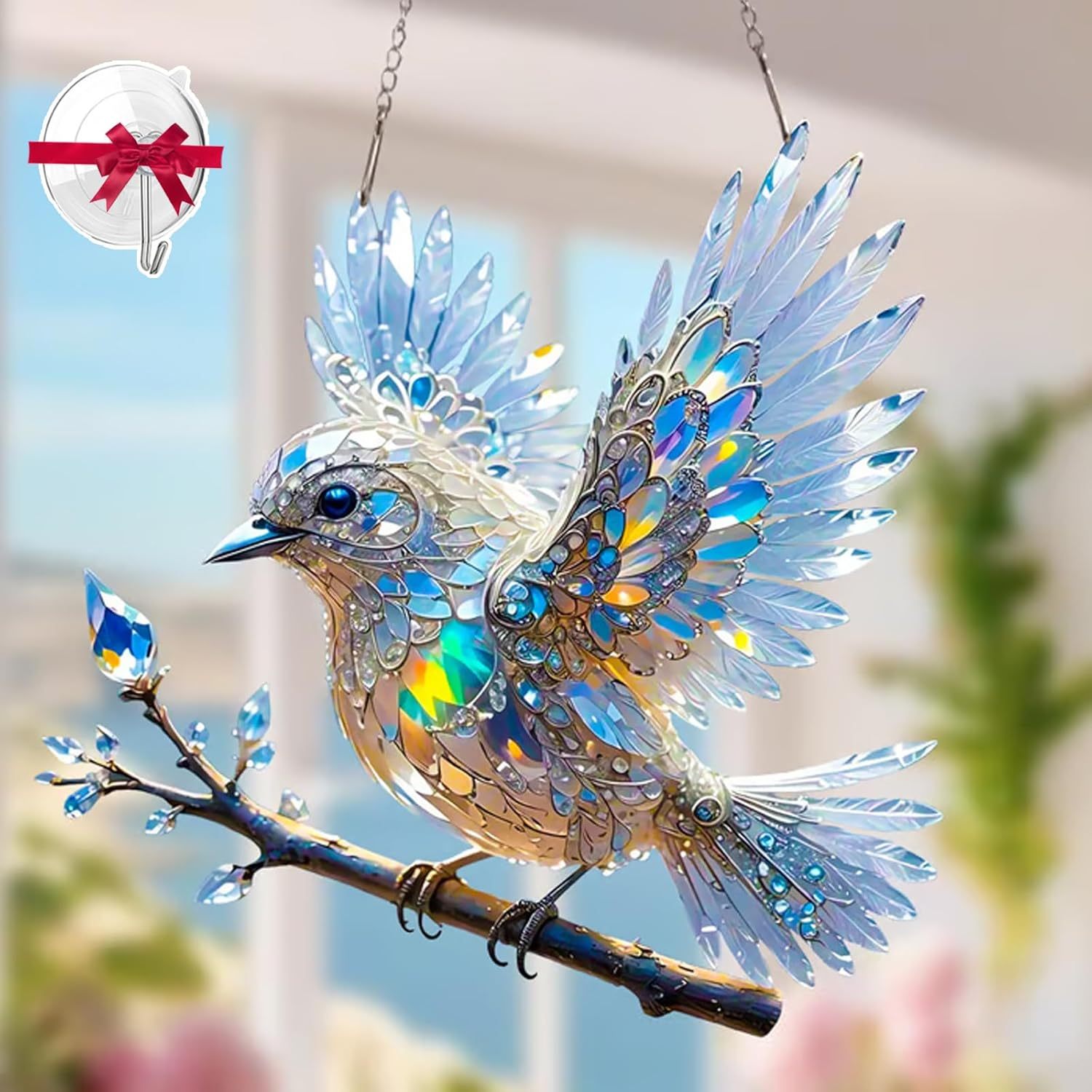2d flat   bluebird stained art ornament 8 inches terrain   sky bluebird 2d flat acrylic for blue bird decor crystal suncatcher acrylic stained birds sun catcher window hanging 1pc 2d flat