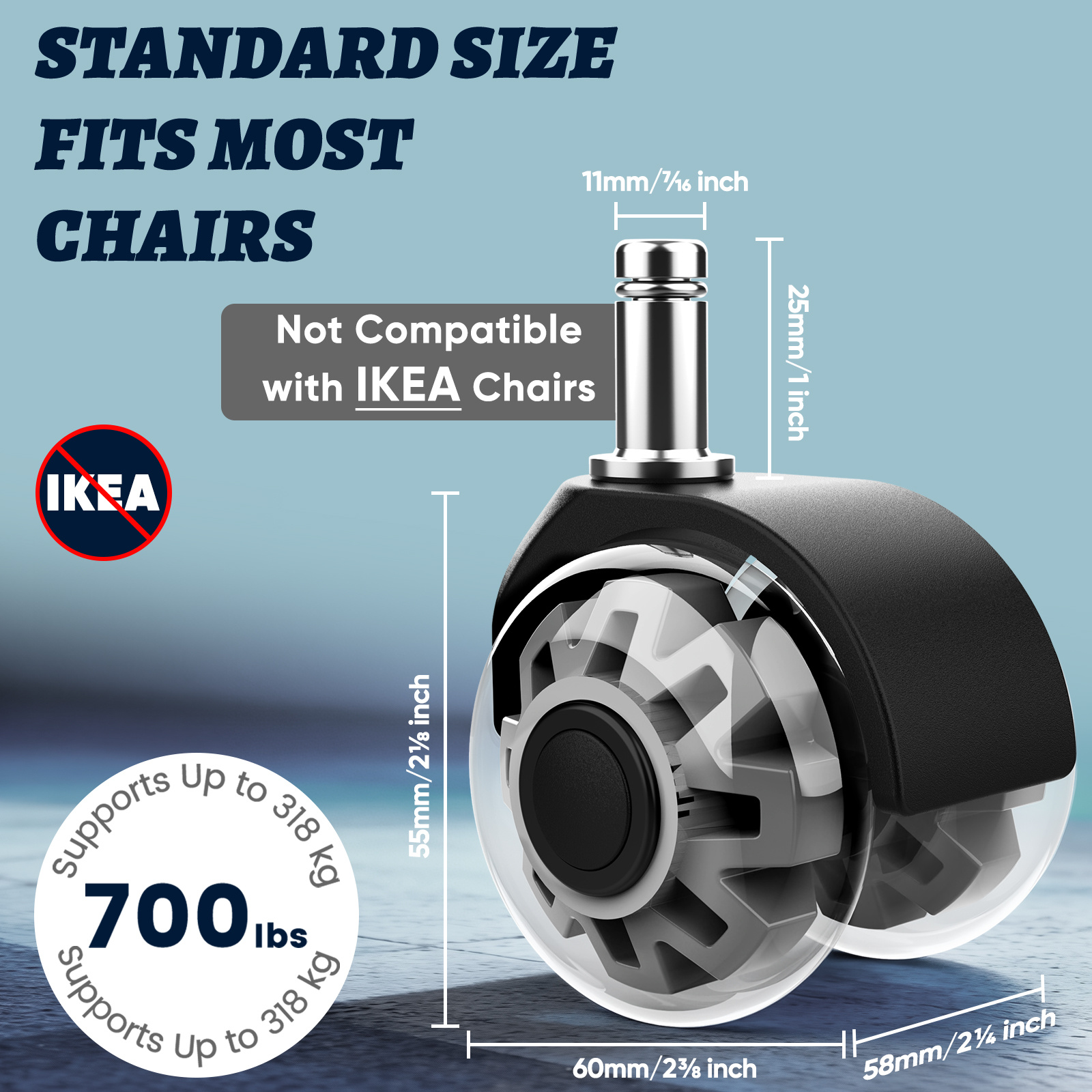 Floor-friendly Silent Office Chair Casters, Universal Replacement Wheels For Desk Chairs