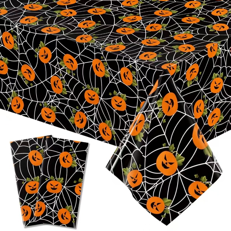 TEMU 1pc Disposable Foil Halloween Rectangular Tablecloth, 54x72 Inches / 54x108 Inches, Pumpkin And Party Decoration, Holiday Decor Tablecloth