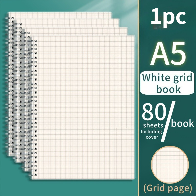 TEMU 1pc A5 Spiral Grid Notebooks With Flexible Covers - Smooth, Thick Paper For Work, Study & Sketching | Versatile Office Supplies & Holiday Gifts