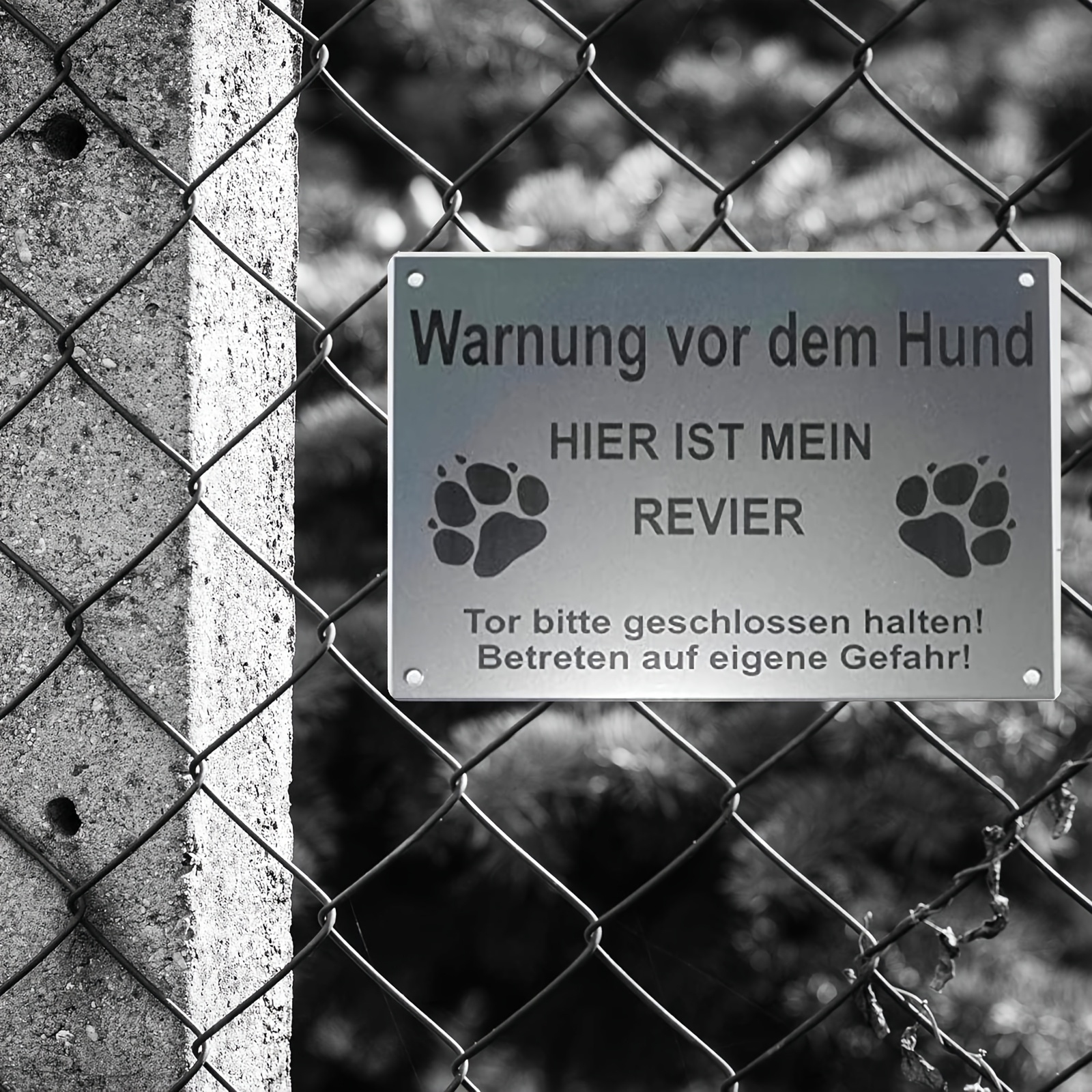 E-shop 2D Flach, . Dekoratives Blechschild Werbe-Warnschild Aufmerksamkeit Hund Tür Geschlossen Kein Einlass Schild Hundeschild Silberfarben 20 x 30