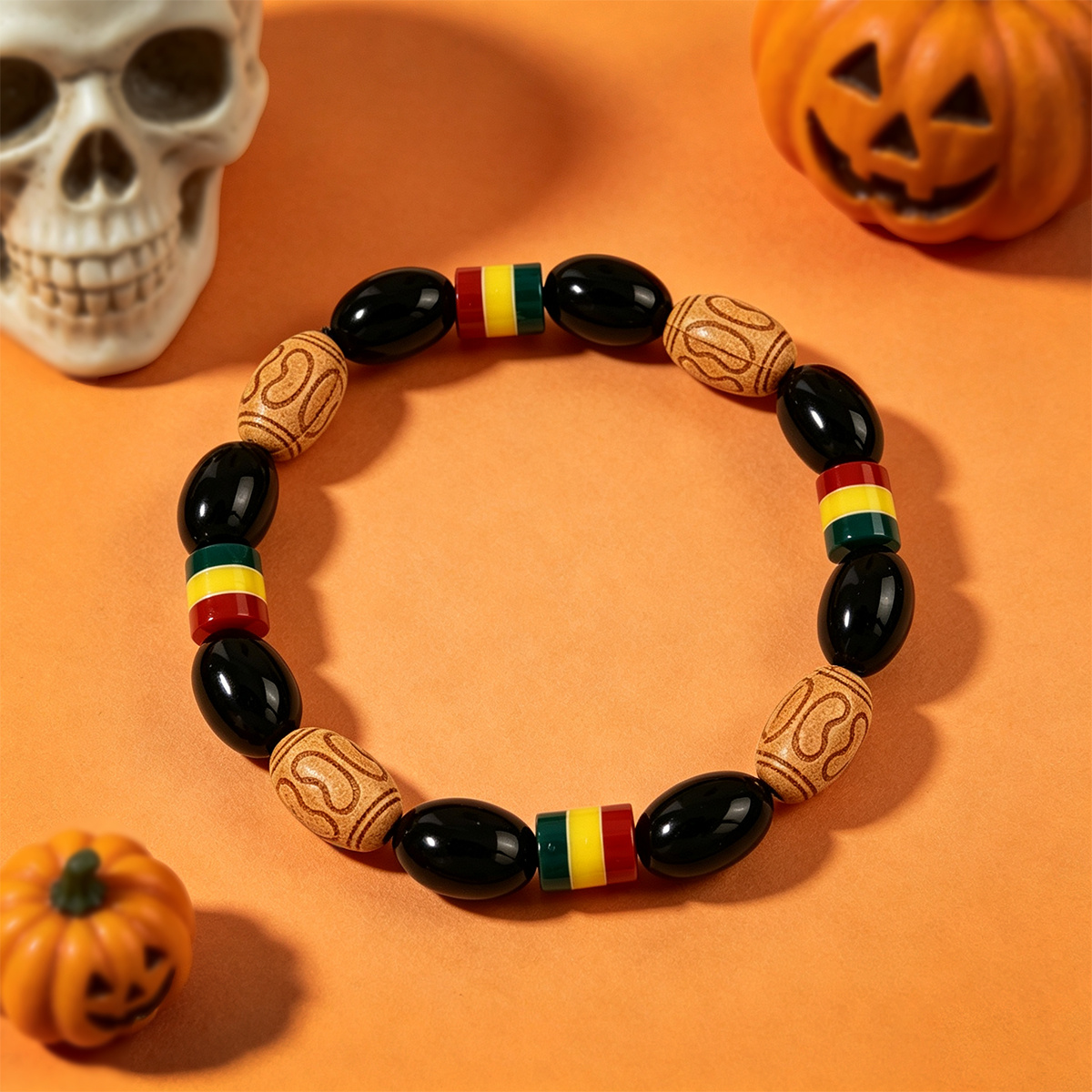 TEMU 1pc Boho Ethnic Hand Carved Wooden Bead Stretch Bracelet, Exotic Tribal Style Wrist Jewelry, Ideal Accessory For Reggae Fans, Party & Gathering