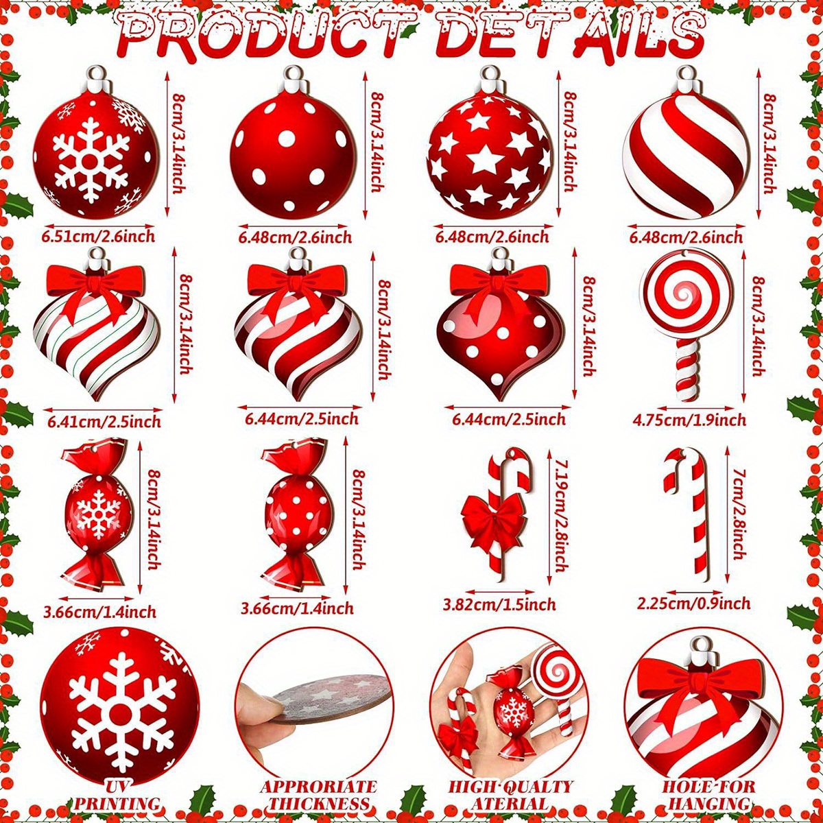TEMU 12pcs Set Of Cane Candy Christmas Decoration Christmas Tree Hanging Ornaments Christmas Tree Carving Cane Candy Mint Christmas