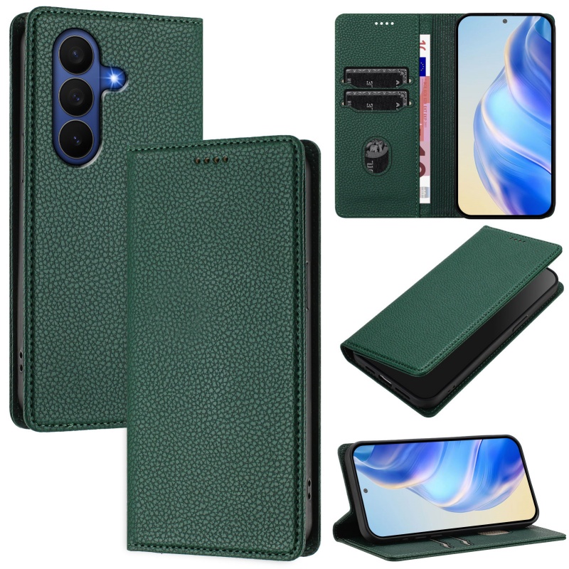 TEMU Phone Case: Pu Lychee Texture Synthetic Leather Phone Case, Suitable For Galaxy Z Fold 7, With 2 Card Slots And 1 Slot, Anti-theft Rfid Blocking