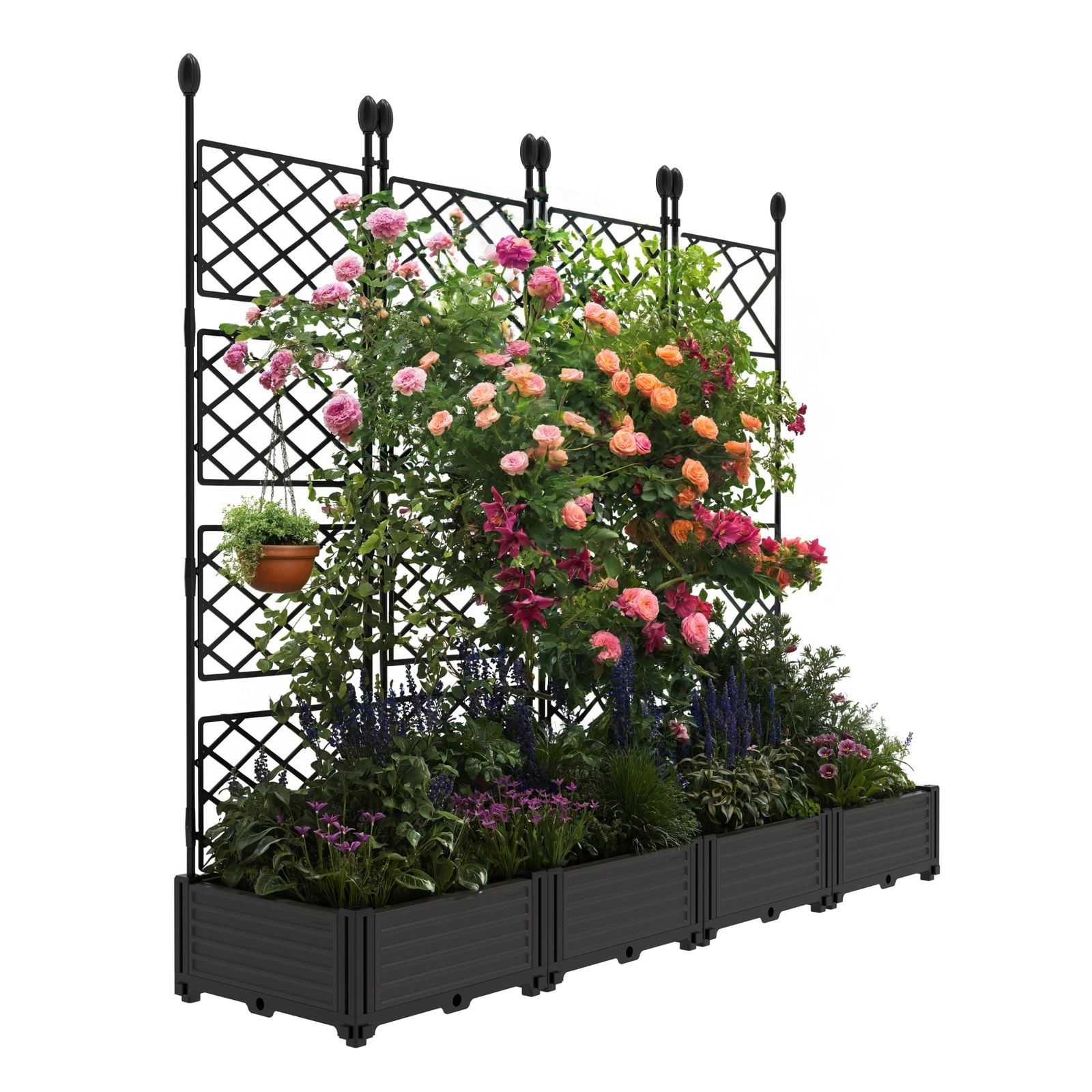 4pcs Raised Garden Bed Set With Trellis For Balcony Privacy Screen, Ideal For Climbing Plants, Vegetables, Flowers - Outdoor Vertical Planter Box For Patio & Deck Gardening