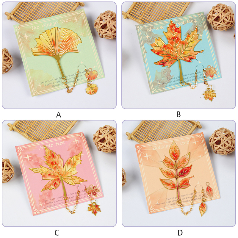 TEMU 4pcs Vintage en Métal avec Gland, Réaliste de de Ginkgo et d'Érable, Cadeau Idéal pour les Lecteurs