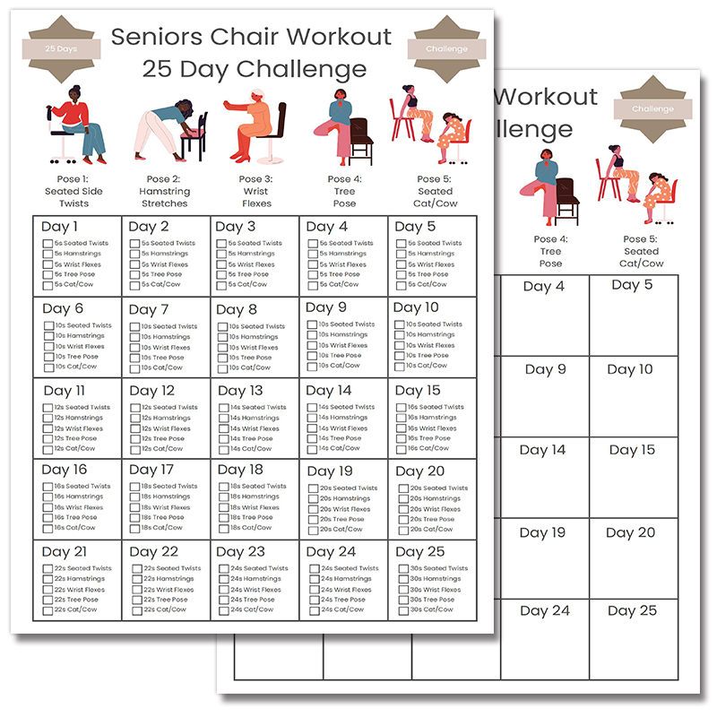 

2d Seniors Chair Workout 25 Day Challenge Chair Workout Bundle, House Workout, Complete Fitness, Chair Yoga Bundle, 8x10 Inch