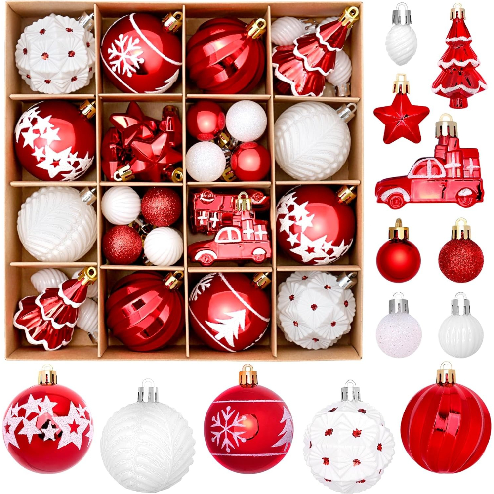 TEMU 42pcs Christmas Hanging Ornaments, Styles Of Christmas Ball Ornaments, Christmas Balls For Holiday Xmas Tree Decor, Hanging Ornament For Indoor