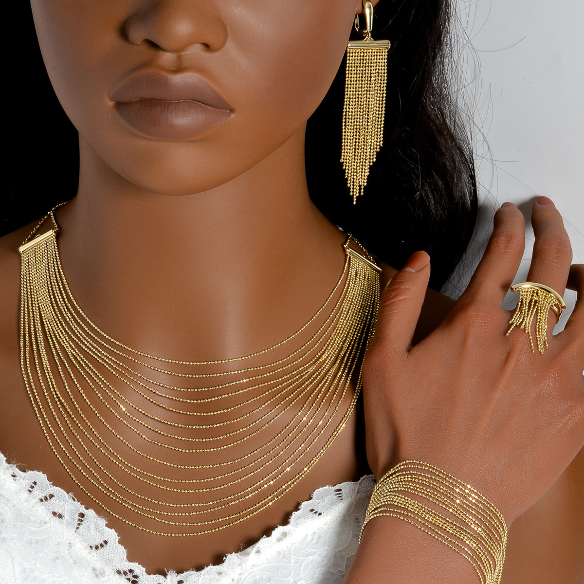 Shimmering Tassels Jewelry Set - Wedding Copper Accessories
