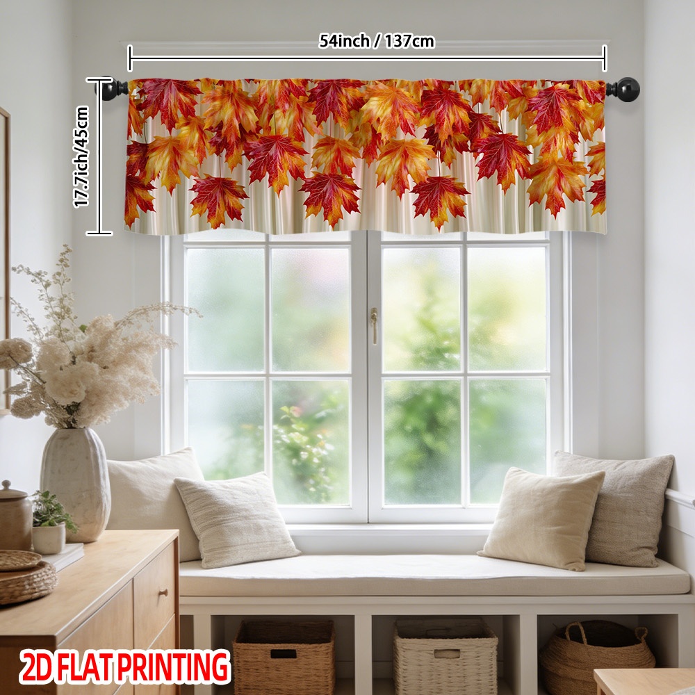 TEMU 2d Flat - 2d Flat - (2d Flat Printing) 1pc Autumn Maple Leaf Valance Curtain Rod , Bedroom, Bathroom, Housewarming Gift, Art , Room Decoration,