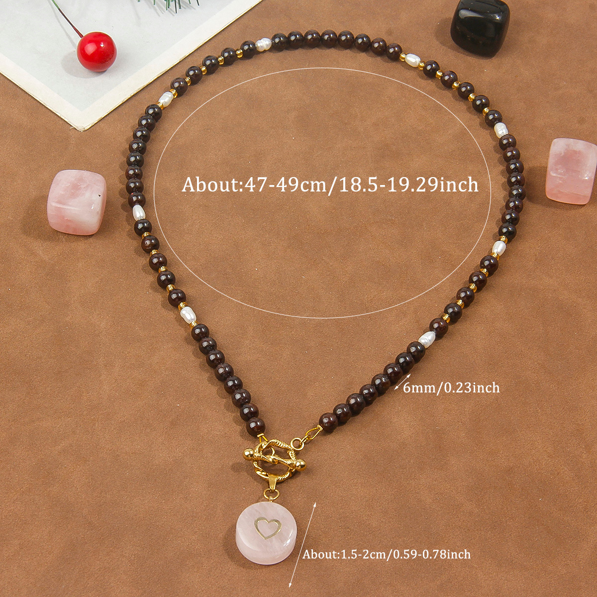 Pink Round Pendant Necklace with Garnet