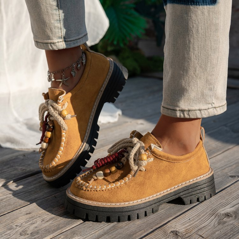  womens beaded lace up platform casual shoes the beaded lace up adds a vintage texture while   design   a   back personality the lace up style offers a neat layered look suitable for   and light casual