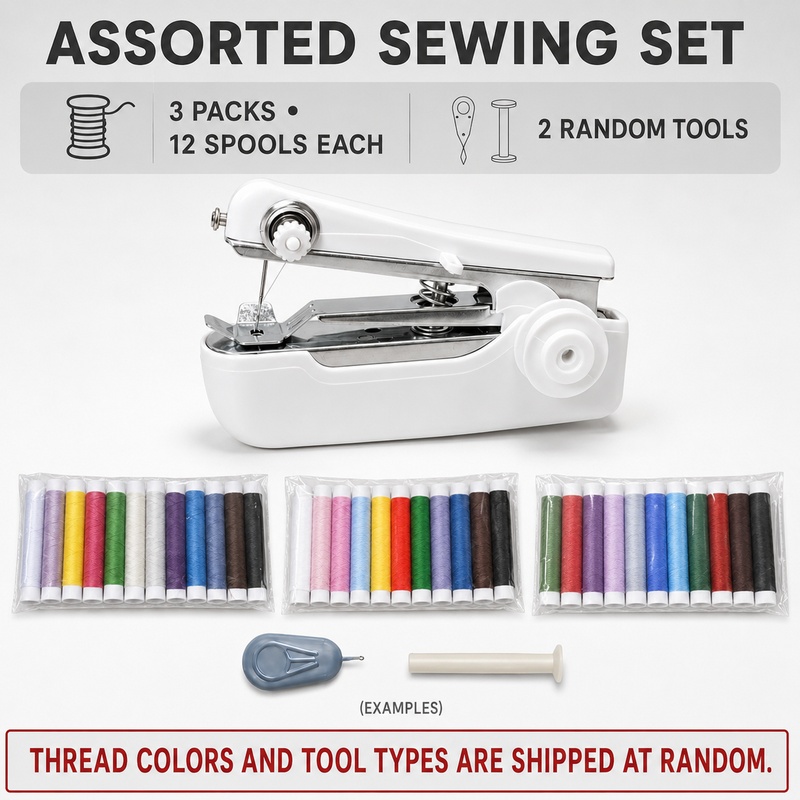 TEMU Portable Mini Handheld Sewing Machine Kit, 39pcs Set With 3pcs Of Colored Thread Spools (36 Rolls) & Sewing Accessories, Hand-operated Stitching
