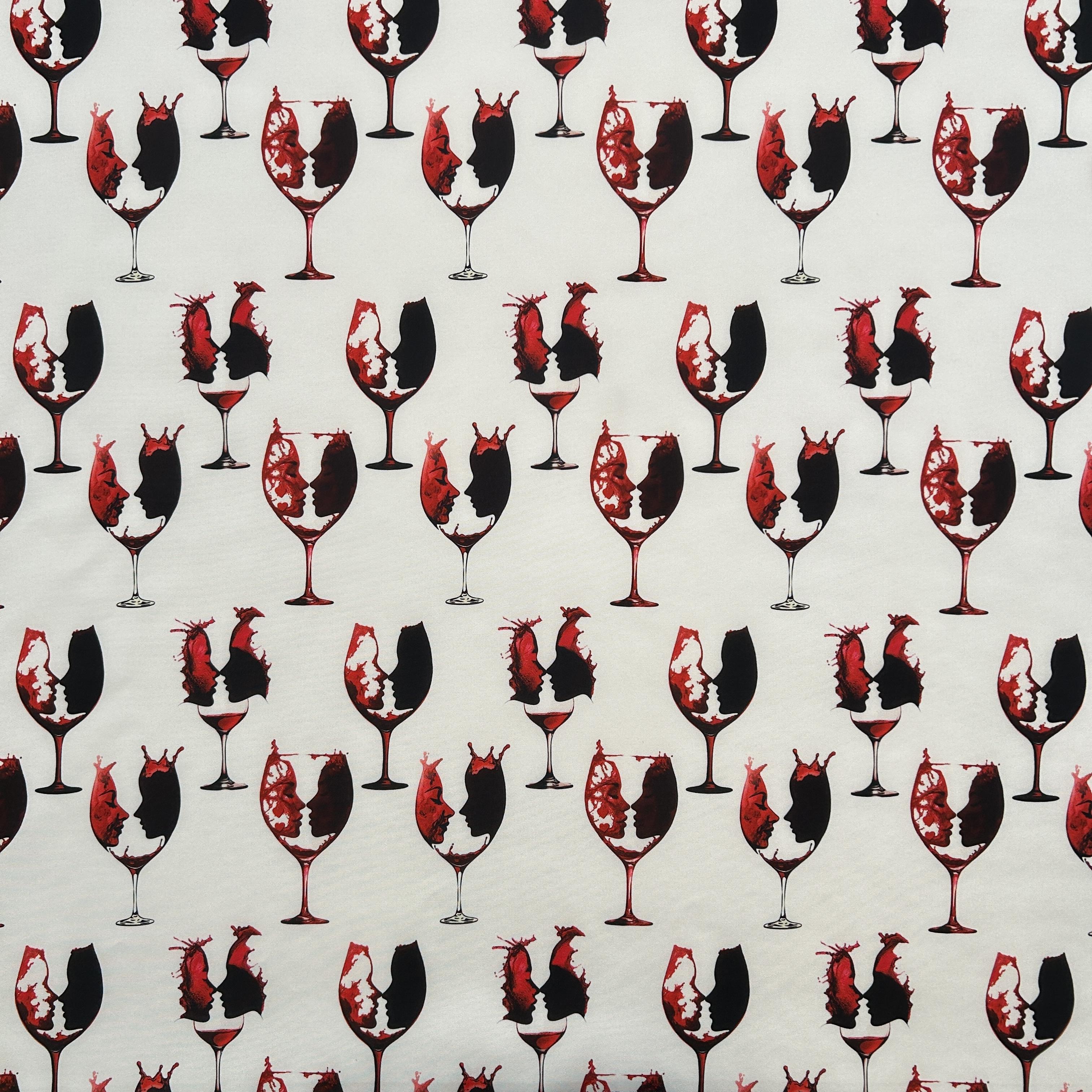 TEMU 1pc Romantic Red Wine & Champagne Fabric - Pre-cut Crafting Cloth With Wine Glasses, Hearts & Corkscrew Print - Durable Fiber For Diy Wedding,