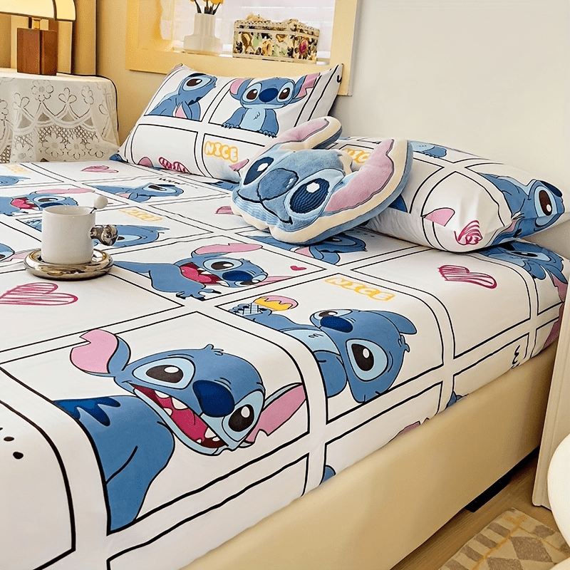     themed 3pcs bedding set soft fitted sheet pillowcases blue plush cushion woven fabric   home office or   decor details 2