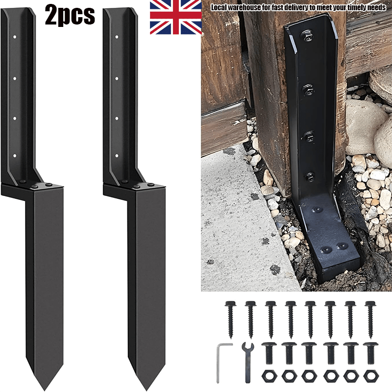 TEMU [ Heavy Duty Fence Repair] 2pcs Heavy Duty Fence Post Repair Kit | Sturdy Anchor Ground Stakes For Fixing Tilted/ Broken Wooden Posts- Durable