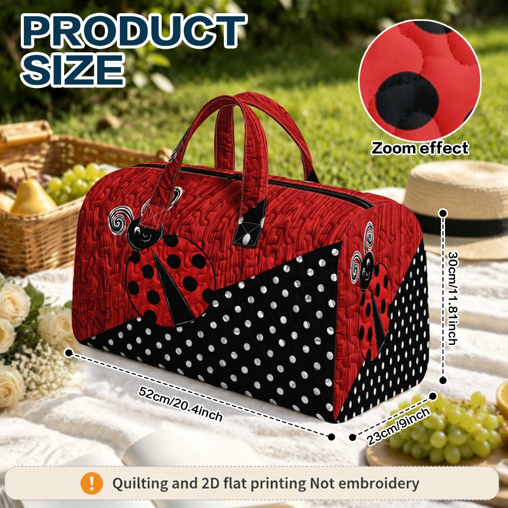 TEMU 2d Flat Printing, 1pc Quilted Tote Bag With Beautiful Smiling Ladybug Printed Pattern, Great For Carrying Clothes For Swimming & Yoga, Daily