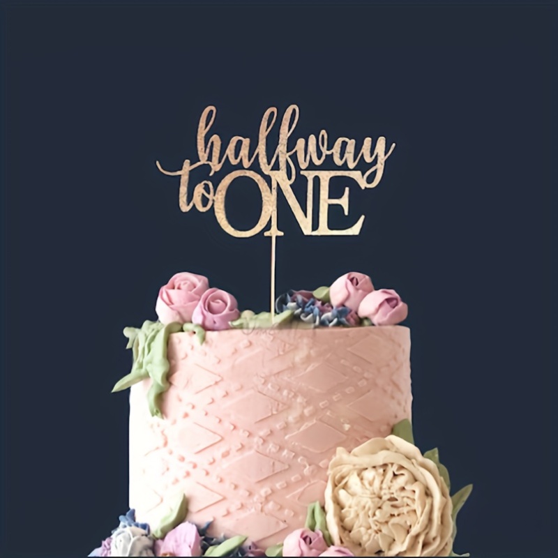 Image of 1 Pack Of To 1 Cake Topper - Glittering /2 Birthday Cake Decorations, Ideal For Showers, Gender Reveal Parties, Or Photo Booth Props