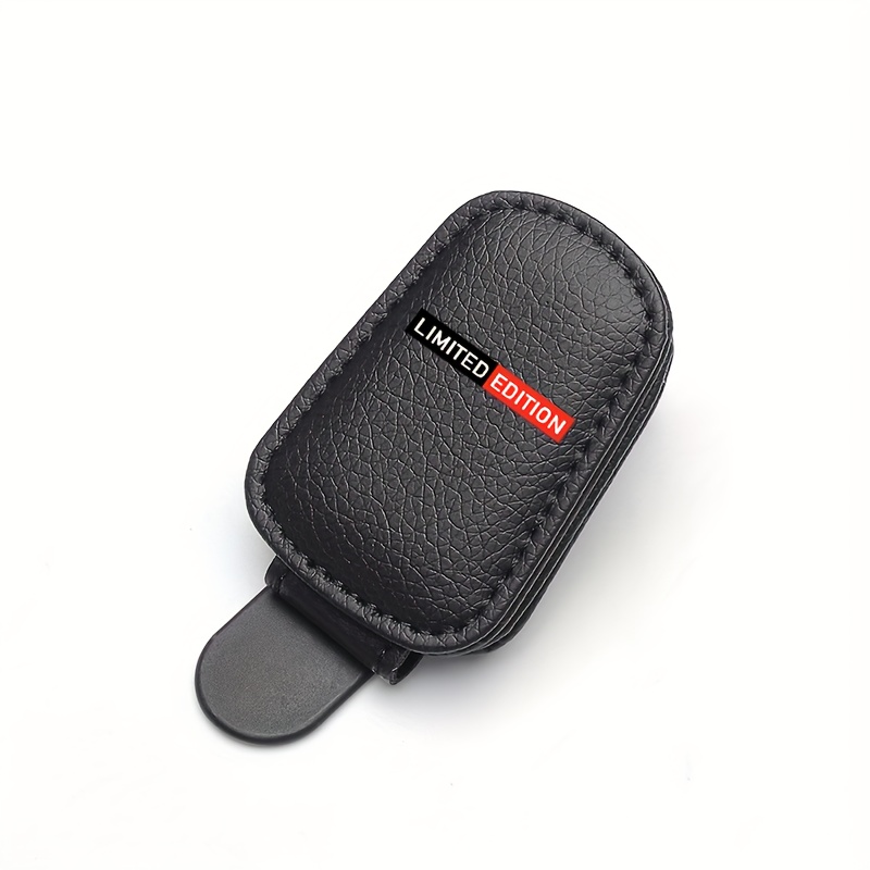 TEMU 1 pieza de soporte magnético para gafas para parasol de coche de edición , clip automático para gafas de cuero PU, multifuncional para guardar