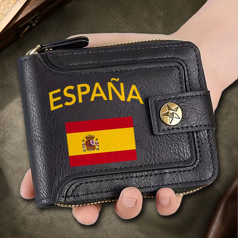 TEMU de 1 pieza con de España, para cualquier ocasión, tarjetero plegable unisex con portatarjetas y bolsillo para billetes, cierre de cremallera