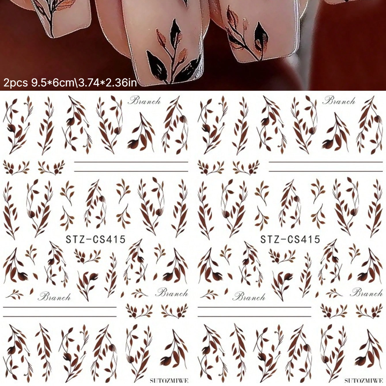 TEMU 2 Stück Herbstbraune Blätter Nagelkunst Aufkleber Warme Farbserie Blätter Klebe Nagel Abziehbilder Tiefere Herbstblätter Nageldesign Maniküre