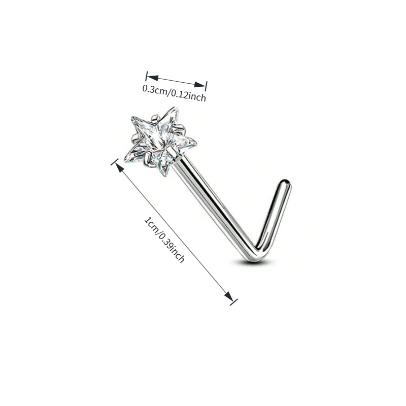TEMU 1pc/3pcs Stainless Steel L Straight Nose Septum, Non-fading, Inlaid With Pentagram/heart/round Synthetic Zirconia, Women's Piercing Jewelry,