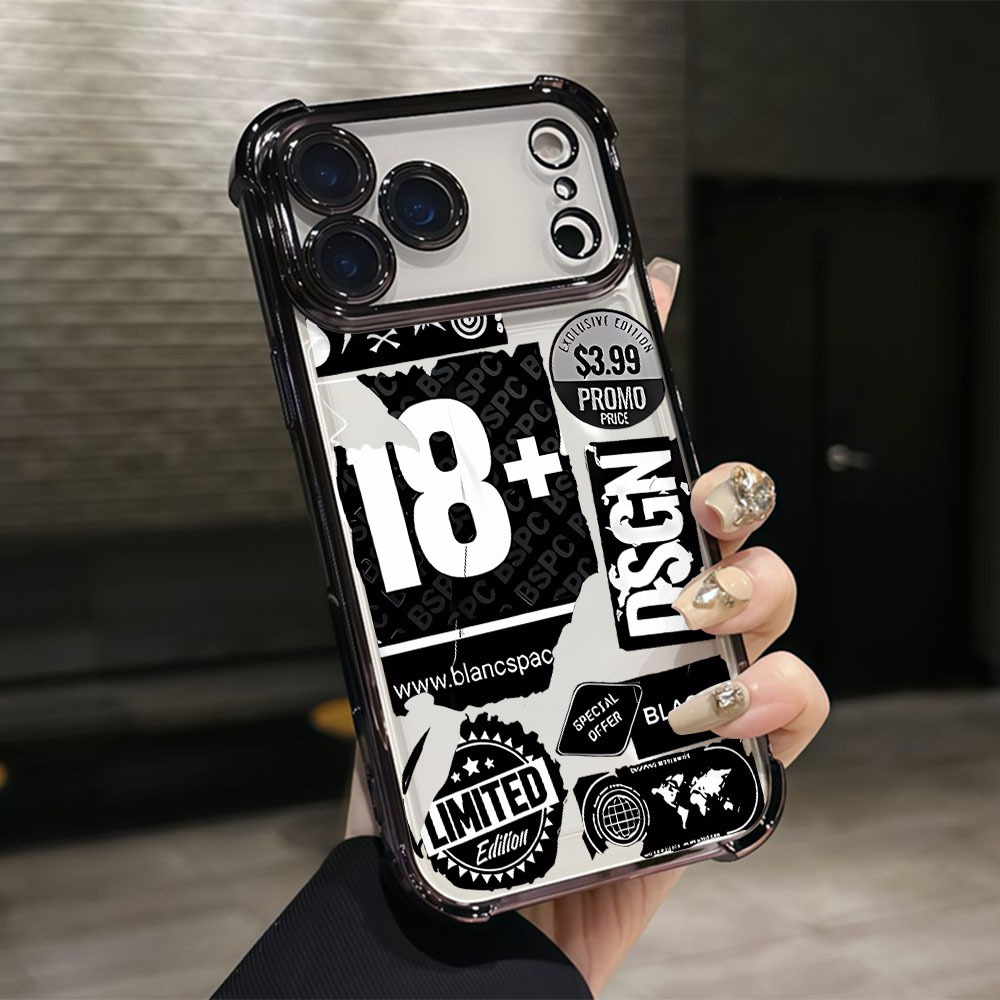 TEMU Phone Case: Black And Style Pattern Phone Case, Suitable For Iphone 17 Air 16 16e 15 14 13 12 11 Pro Xr Xsmax 8 7 Plus, Electroplated Frame,