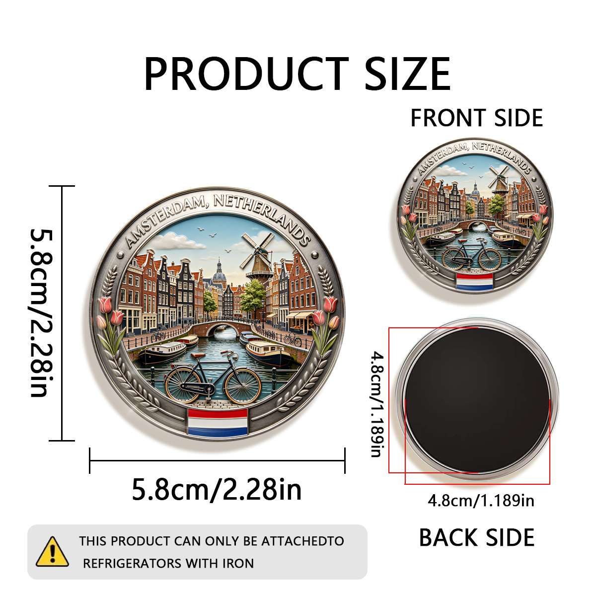 TEMU 1pc 2d , Netherlands Of Windmills And Durable Round Fridge Magnet, Suitable For To Refrigerators, Whiteboards, Handicrafts, Photos, Stickers,