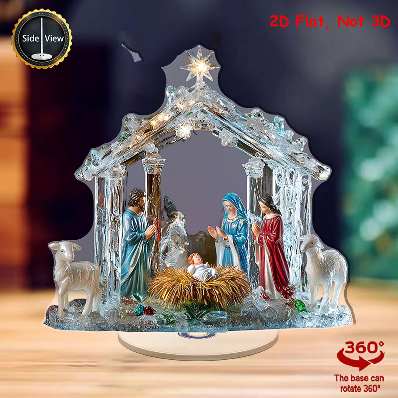 TEMU 2d Flat Rotating Nativity Scene Model (with Mary And Dolls) - 360-degree Rotating Base, Weather-resistant Acrylic Material, Suitable For Church