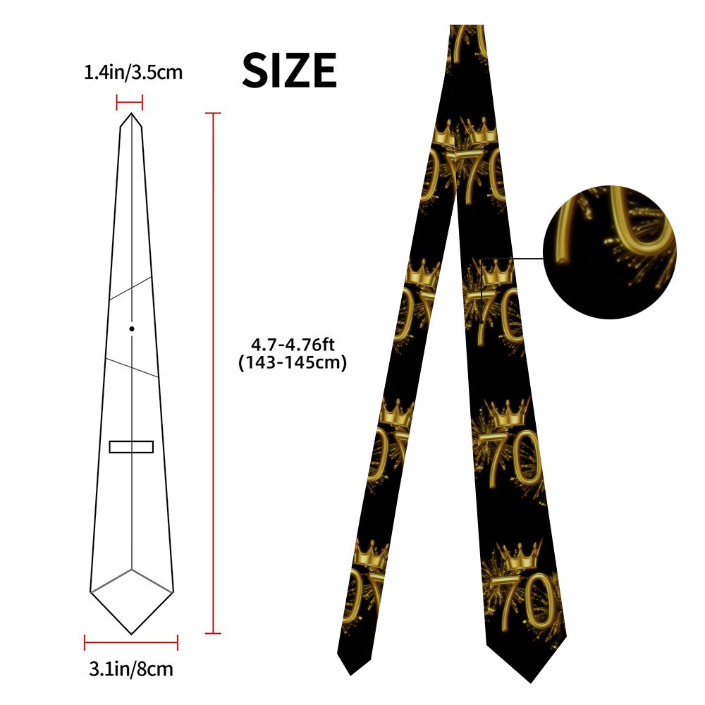 TEMU 1pc 70th Birthday Crown Tie - Suitable For Anniversary & Celebration, Quality Fabric With Print, Formal Event Accessory For Gift, For Repeated