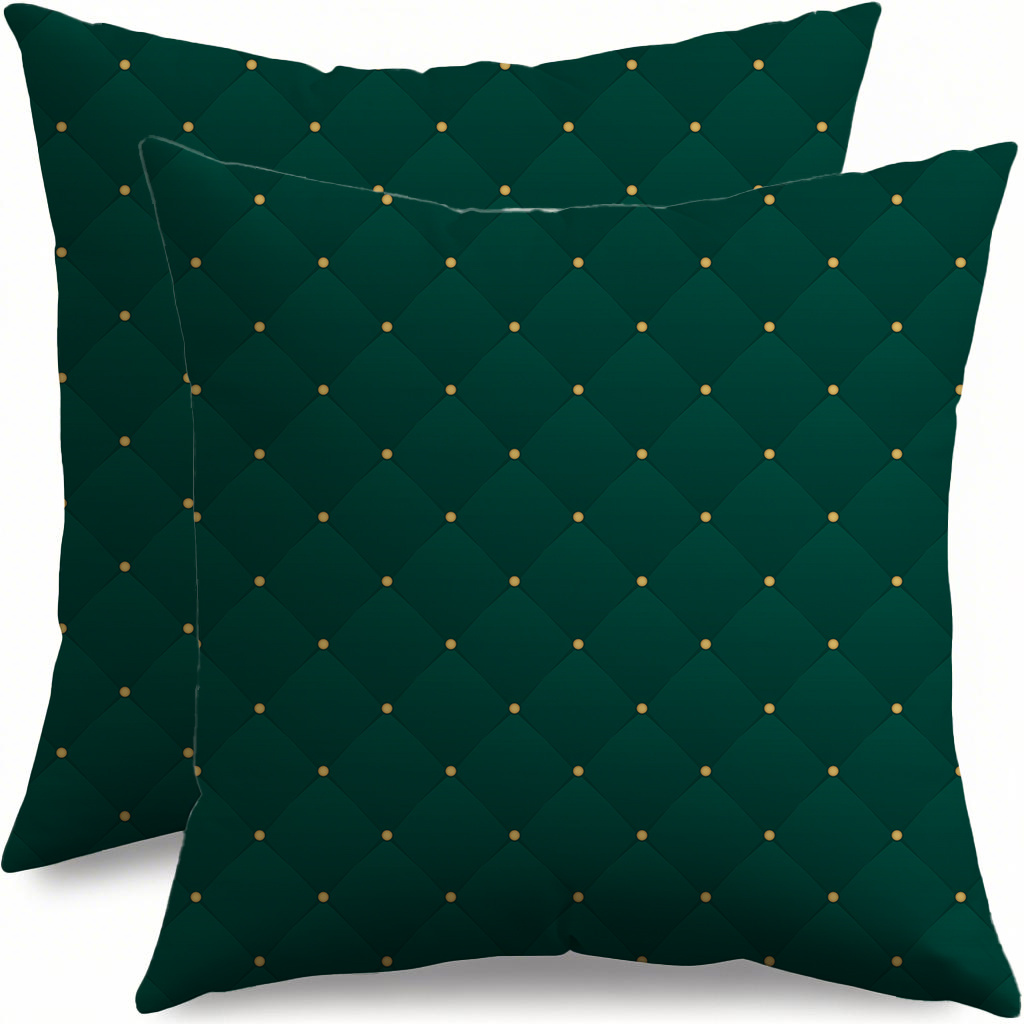 TEMU 2pcs Set, Single-sided Print, Dark Green Rhombus Quilted Pillowcases With Dotted Details. Features A Vintage-style Soft-cover Diamond Check