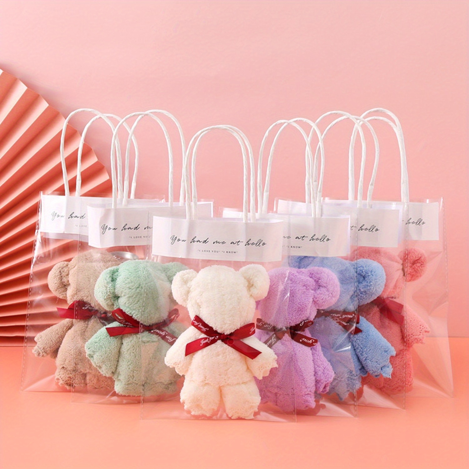 

24-pack Bear-shaped Towel Favors With Clear Gift Bags - Ideal For Wedding, Birthday, Day, Christmas - Use Without Electricity, Feather-free, 14+