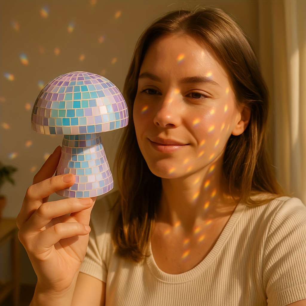 E-shop Disco Pilz Mini Dekoration - Spiegelkugel Bunt Ultraleicht Tischdeko Y2K Raumdeko, Reflektierende Regaldekoration, Party Foto Requisite