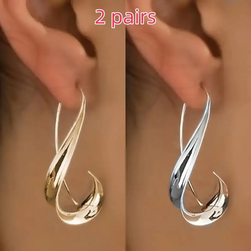 TEMU 2-pair 18k Gold-plated Retro Bohemian Earrings - Irregular Dangle Hoops, Ear Compatible For Women &, /christmas/valentine's Gift, Daily Wear (travel Souvenir) -