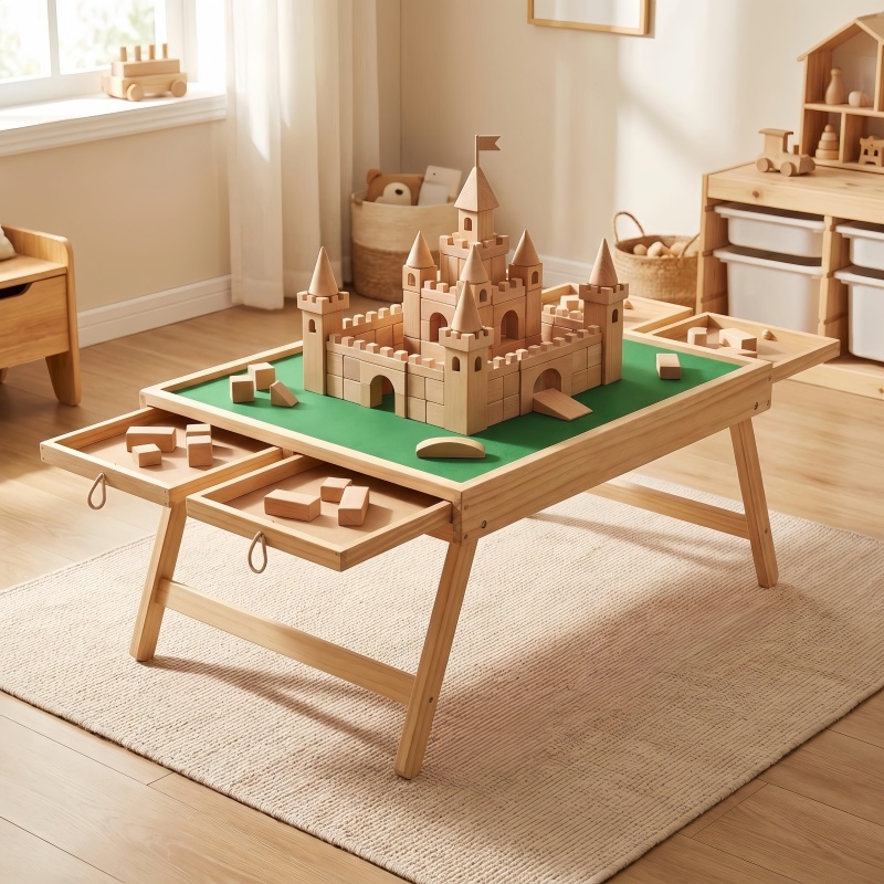 This Foldable Block Game Table Features Multiple Smoothly Sliding Drawers That Are Unlikely to Slip Or Fall Out. with Ample Surrounding Storage, It Can Be Placed Anywhere, Including The Living Room, Bedroom, Or on a Rug