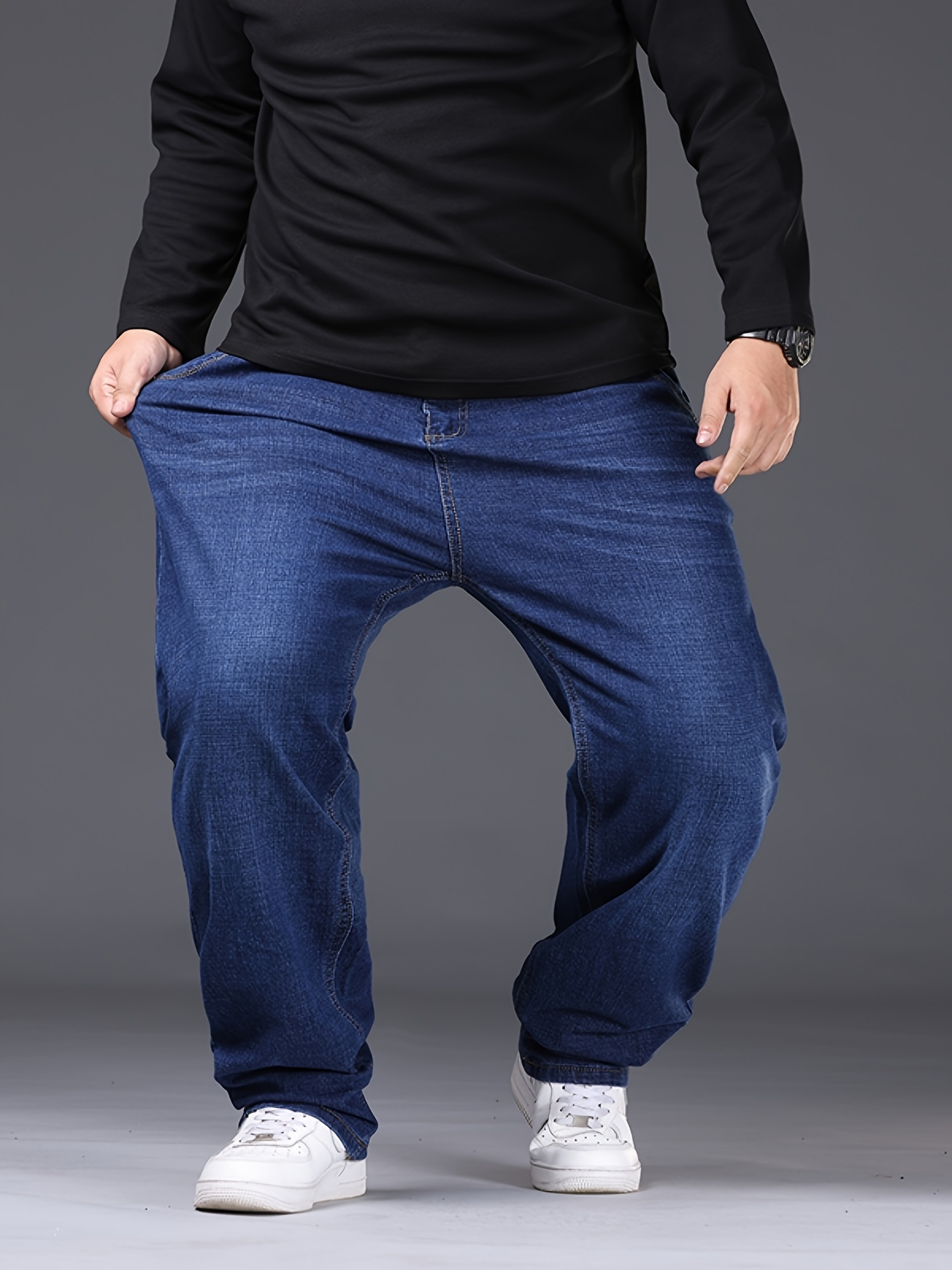 mens plus size high stretch wide leg straight leg jeans loose fit business casual pants with   design straight leg trousers suitable for   machine washable for office casual attire casual outfits plus size