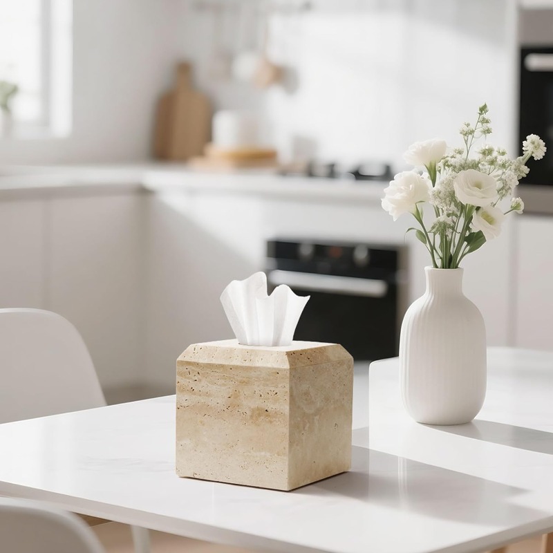 1pc heavy duty natural marble tissue box holder & toilet paper dispenser - beige/beige/ brown/gray/white - elegant marble pattern, -slip base, one-hand opening, fits square tissues - ideal for bathroom, living room, office - decorative storage organizer - perfect gift for home decor - compatible with single/  tissues, tissue holder bathroom, toilet paper holder wall mount, toilet roll storage Product details 1