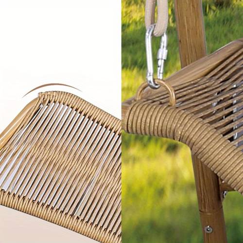 oversized double hammock swing chair with stand anti rust wood colored frame 570 lbs capacity w plush cushion pe rattan weave for indoor outdoor patio balcony bedroom gift patio furniture elegant hanging design sturdy brackets outdoor furniture