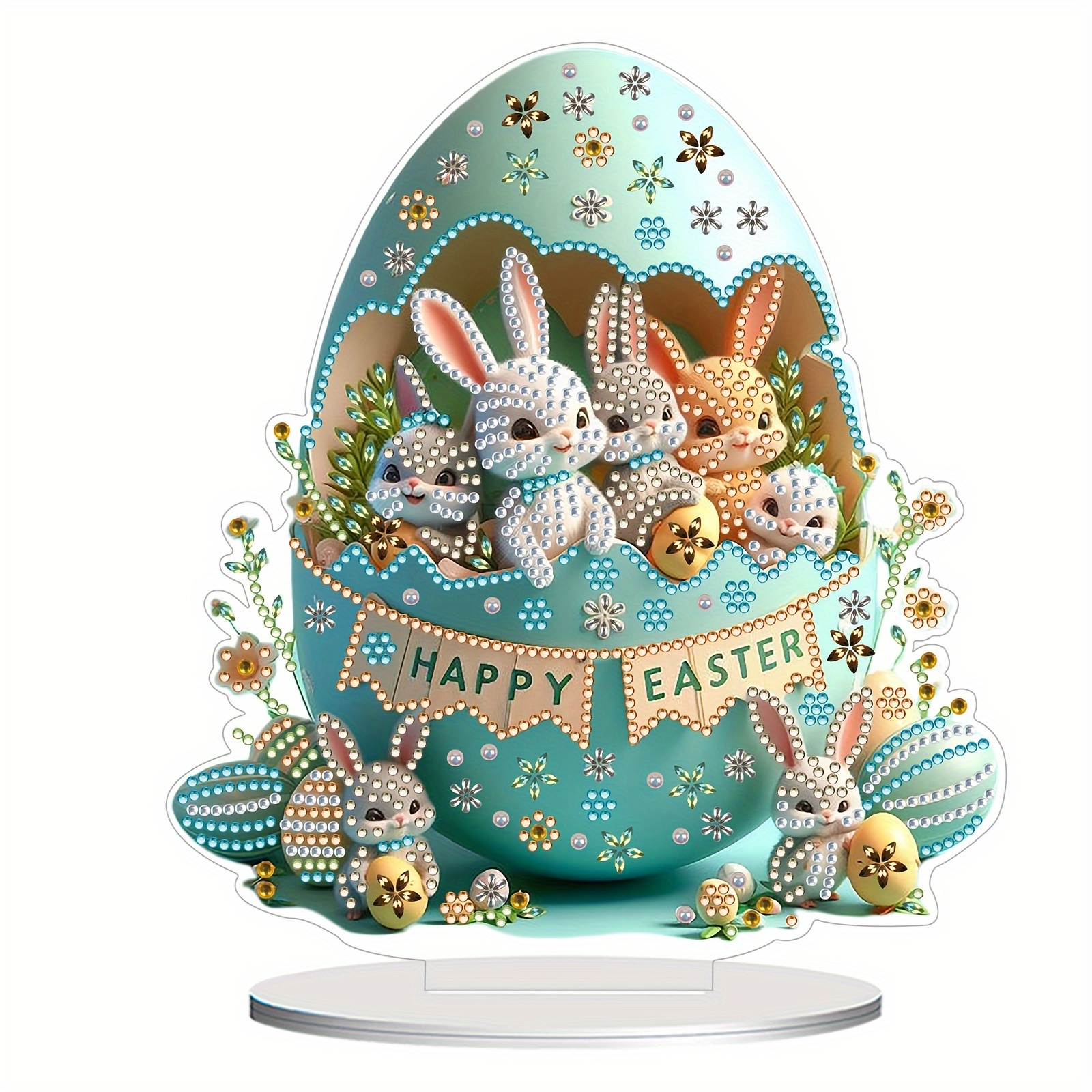 

[decorative Eggs] Bohemian-style 2d Acrylic Easter Decoration Kit - Rabbit & Egg Design With "" , Ideal For Office & Coffee Table Display, Perfect Creative Gift