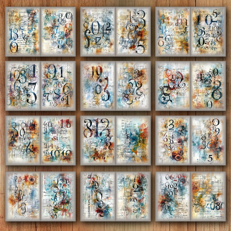TEMU 12 Sheets Of Scrapbook Paper, Grunge Scrapbook Numbers Junk Journal Pages.retro Style Journaling Paper, Art Garbage Calligraphy Collage