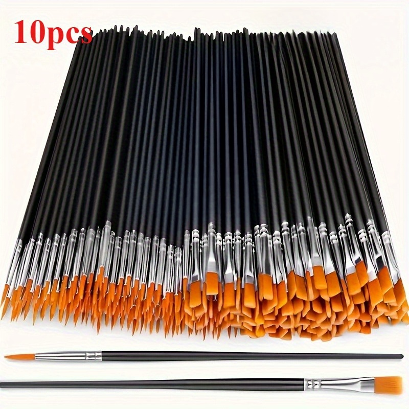 Brush Set - Features Black Nylon Bristles, Designed For Acrylic, Oil, Watercolor, And Rock Painting With Flat And Round Tips