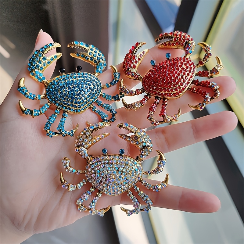 TEMU 3pcs Shiny Artificial Brooch Set - Turquoise/red/golden - Set With Pins And Clasps, Suitable For Ladies' Jackets, Dresses, Parties And Casual