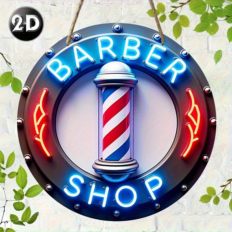 Image of 2d Flat, 2d Flat Print, Retro Hair Salon Theme Round Wooden Sign - Suitable For Home And Office Decor Artwork, Ideal Gift, Size 8x8 Inches, 2d Flat
