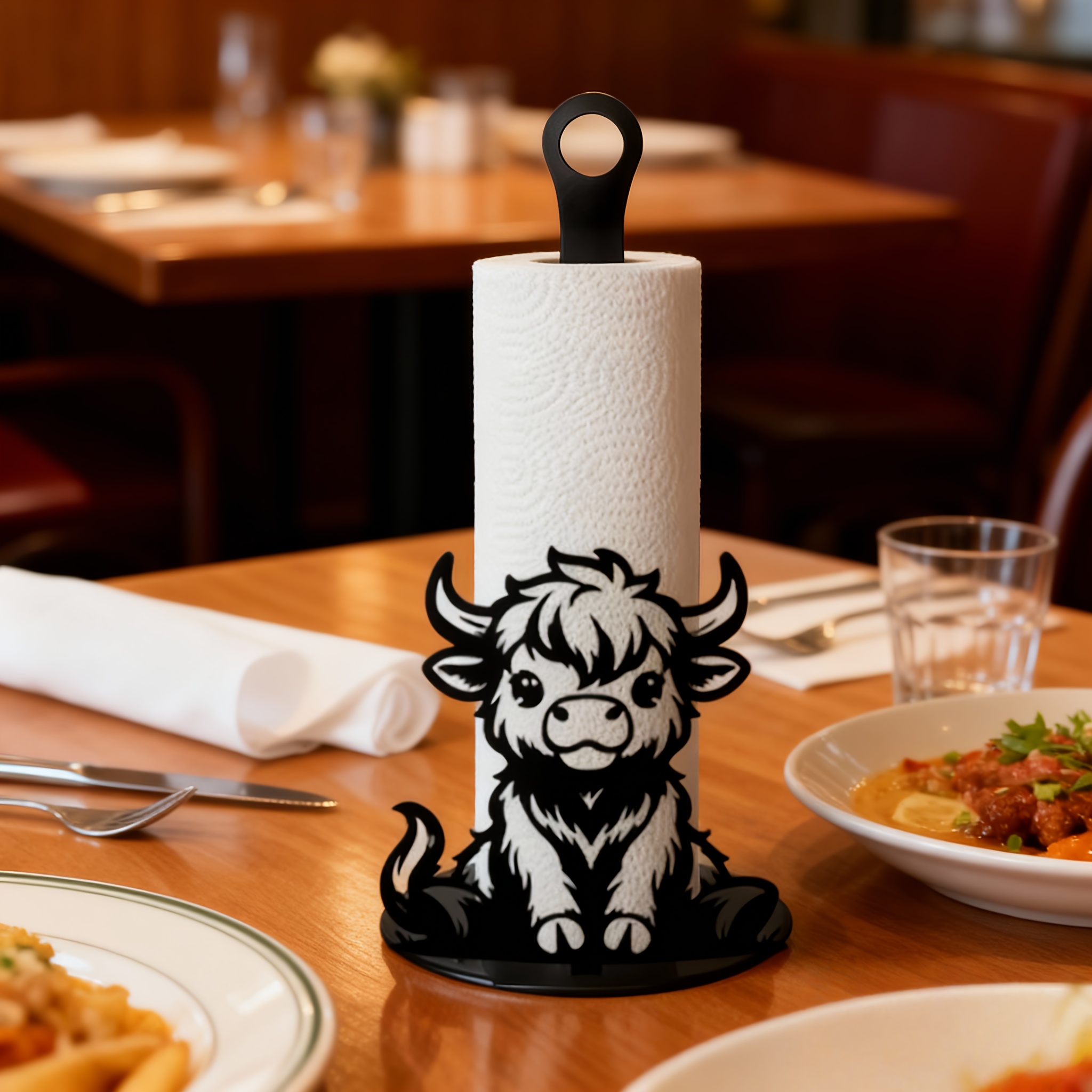 TEMU 2d Flat Design, Acrylic Material, Highland Cow Toilet Paper Holder, Exquisite Acrylic Highland Cow Instant-use Paper Roll Holder, Bathroom And