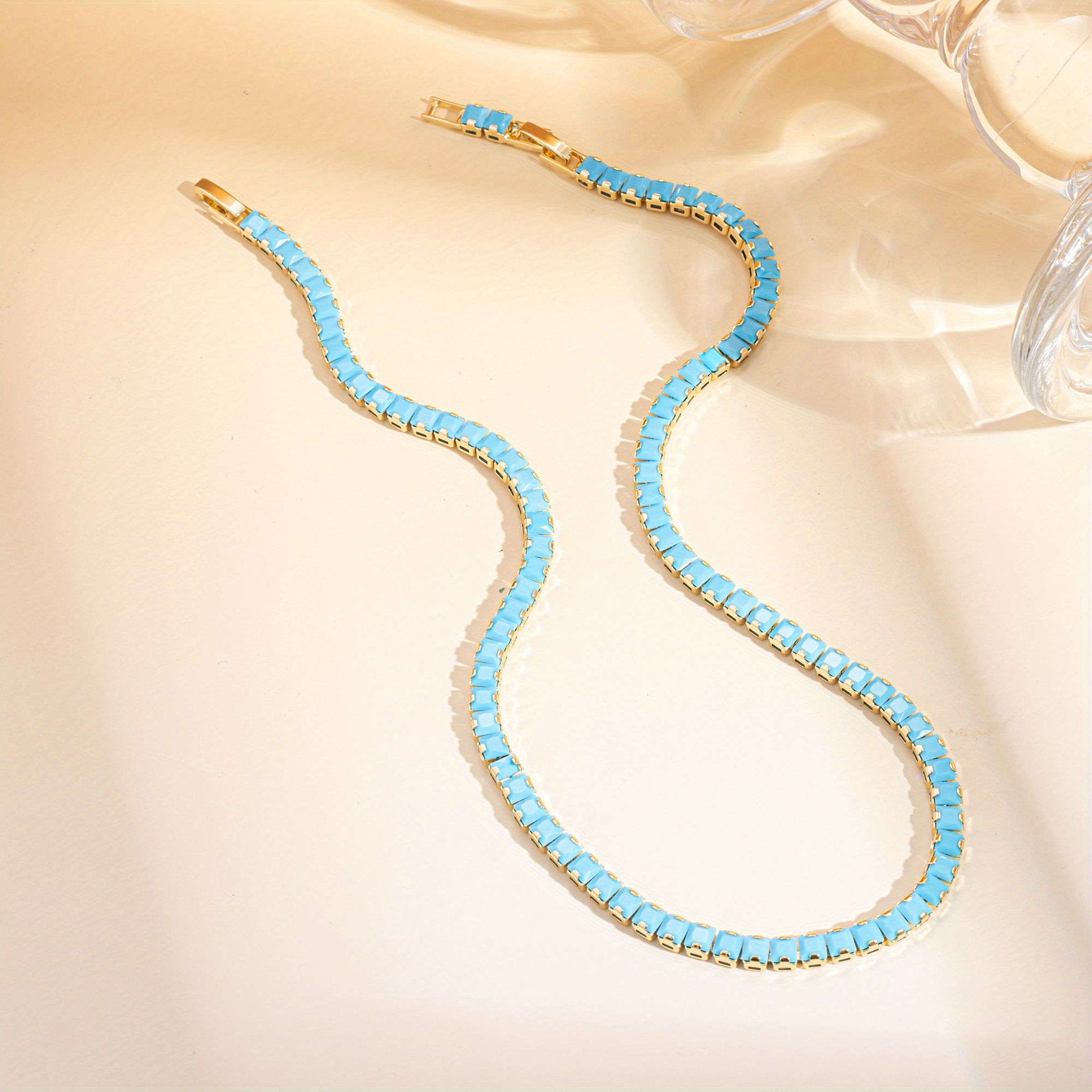 E-shop 1 Stück elegante, quadratische blaue Türkis-Halskette für Frühling und Sommer, Retro-Boho-Halskette, abnehmbares Design mit