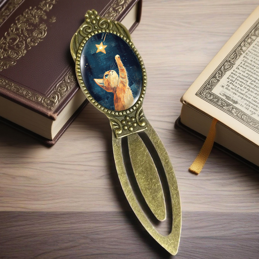 TEMU A Bookmark Featuring Illustrations Of Cats And Stars, Perfect For Book Lovers