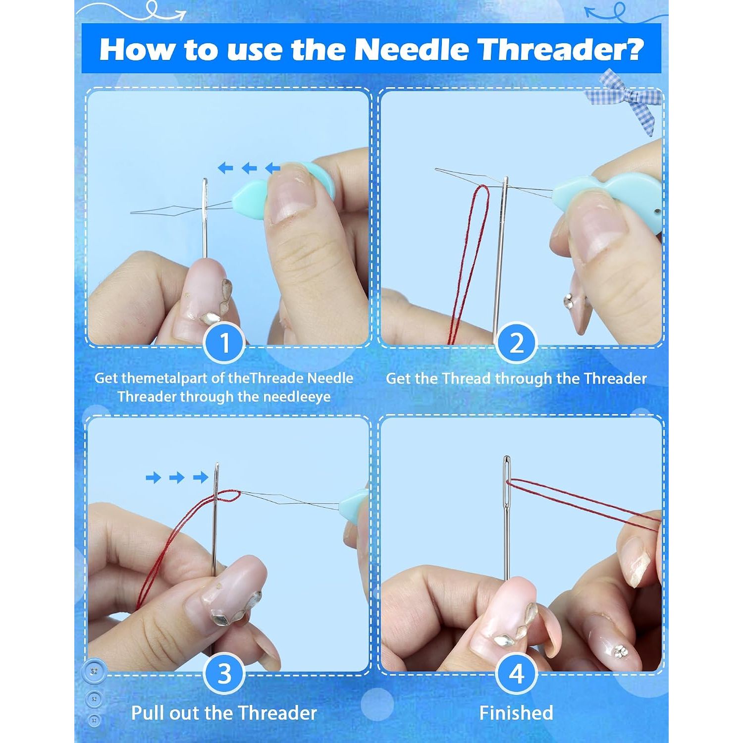 Multi-Size Large-Eye Hand Sewing Needle Set with Threaders
